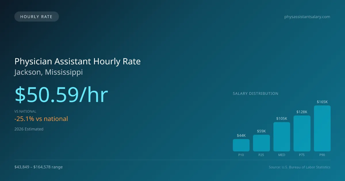 Physician Assistant Hourly Rate in Jackson, MS — 2026 est., based on 2025 BLS